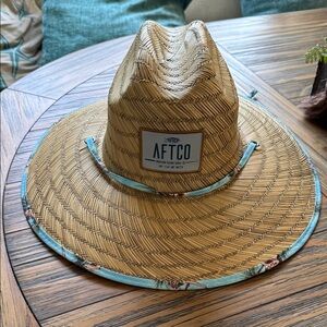 AFTCO Natural Straw Hat with Light Blue Accents